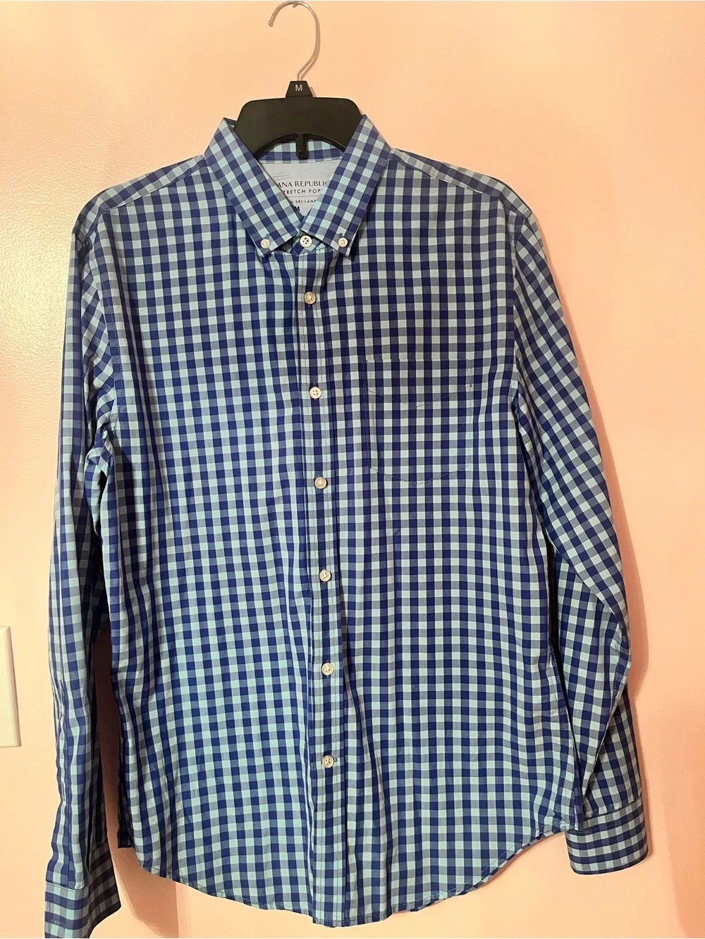 Banana Republic Men's Blue and White Gingham Button-Down Shirt